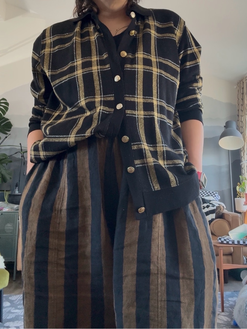 Vintage Plus Size Plaid Gold Cardigan Size 1X